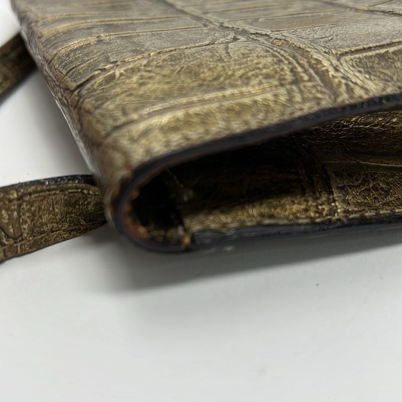 Carlos Falchi Structured Crossbody Goldtone Pewter Croc Embossed Leather Bag - Picture 15 of 15